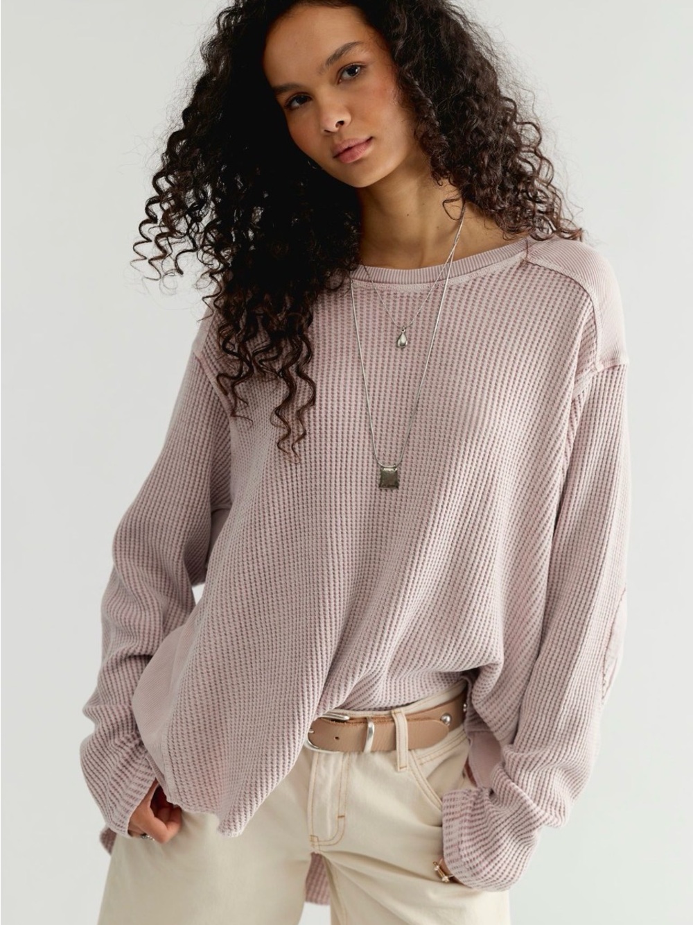 Free People One Blake thermal- S, Plum (cool Dusty lavender)